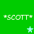 Green background displays four *SCOTT* text icons with light blue stars, two positioned above and two below the central star.