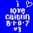 Blue background with white pixelated text reading 'i love caillou 8-1-0-7' and a heart symbol above the text, with a small checkered icon below.