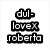 Pixelated image with text 'dul-lovex roberto' on white background and a person in crop top, jeans, and boots standing outdoors.