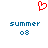 Red pixelated heart symbol above blue text reading 'summer' and '08' on white background.
