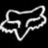 A pixelated white outline of a stylized fox head on a black background, with a thick border and sharp angles.