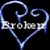 A pixelated contact sheet showing two frames of an animated buddy icon with a heart-shaped design and blue text elements on black background.