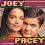 Pixelated image with two distinct sections showing partial faces and text labels 'JOEY' and 'PACET' on maroon banners.