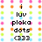 Pixelated grid of colored squares surrounds black text reading 'i luv ploko dots <333' on white background.