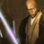 Pixelated static image of a character with light hair and dark clothing holding an object, alongside a bright streaking effect on the left side against a brown background.