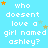 A static image with light blue background displaying repeated text "who doesnt love a girl named ashley?" in white pixelated font, interspersed with small orange and light blue stars.
