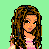 Pixel art contact sheet showing a female character with long brown hair in pink top and blue pants, multiple frames of animation including full-body views and partial body parts on green background with scattered text elements.