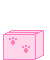 Animated contact sheet showing a yellow cartoon character popping out of pink boxes with paw prints, displaying multiple expressions and positions across 11 frames.