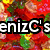 Pixelated image with red and green background shapes, white text reading 'enizC's Site' and 'Rocks!!' in bold black-outlined font.