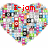 Heart-shaped pixel mosaic with red text reading 'I-iam', 'with my', and 'I-pod' across three views, featuring small icons of devices like iPods within the heart.
