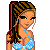 Pixel art of a woman in a blue bikini with brown braided hair, displayed across multiple with text overlays
