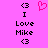 Pixelated pink heart icon with black text 'I Love Mike' and '<3' symbols on a solid pink background.