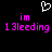 Pixelated icon with white heart outline above pink text 'im 13leeding' on black background.
