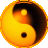 A circular pixelated icon featuring a yin-yang symbol with yellow and dark brown sections, a small yellow dot in the dark section, and a small dark dot in the yellow section.