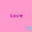 Pink background with repeated 'Love' text and cyan heart symbols arranged in a pattern