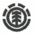 Circular icon with central tree symbol surrounded by segmented ring and four top segments, displayed in three grayscale variations.