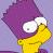 Pixelated cartoon character icon with purple hair, yellow face and body, white eyes with black pupils, static single-frame image on light purple background.