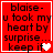 Red background with black text reading "blaise - u took my heart by surprise... keep it" and a white pixelated heart symbol.