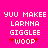 Pixelated text on bright pink background with red heart symbols flanking 'woop' in the bottom