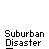 Animated icon with a skull design featuring three circular eye sockets and a central mouth, surrounded by radiating spiky shapes, with text "Suburban Disaster" below.