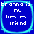 Four identical blue square icons with cyan borders display white pixelated text reading 'brianna is my bestest friend' in a