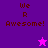 Pixelated text "We R Awesome!" on four distinct purple and pink background with a star symbol in the bottom-right