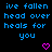 Blue pixelated text on black background with two pink heart icons, repeated side-by-side.