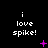 Black background with white text 'i love spike!' repeated in a , accompanied by animated purple symbols that change across frames