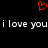 Red pixelated heart symbol above repeated white text 'i love you i love you' on black background.