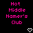 Pixelated pink text reads "Hot Middle Nomer's Club" on black background with white heart symbols below.