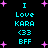 Black background with cyan text and pink star shapes; repeated 'I Love KARA <33 BFF' text in two , stars scattered throughout