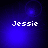 Blue-toned pixelated image with white text 'Jessie' centered over a dark background, showing four distinct light patterns across the frame.