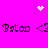 Pixelated icon with bright pink background showing repeated text and small white symbols in a