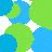 Pixelated abstract shapes in blue and green on left, text "omg! polka dots!" with pink heart symbol on right.