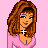 Pixelated character with brown hair and pink clothing stands against light pink background, wearing a cross necklace and pink shoes.