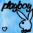 Two identical pixelated bunny icons with 'playboy' text above, each featuring a heart symbol below the bunny on a light blue background.