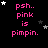 Black background with pink text 'psh.. pink is pimpin.' and scattered white and gray stars, showing animation changes in star positions across frames.