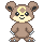 Pixelated brown bear with yellow crescent on forehead, white accents on paws and cheeks, black eyes, and a smiling mouth in various poses.