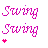 six 'Swing' text icons with pink and purple pixelated lettering, each featuring distinct heart-shaped symbol arrangements below the text