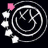 A 48x48 pixel animated contact sheet showing eight sequential frames of a circular icon with a white stick figure, pink and white flower-like shapes, and black background.