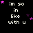 Pixelated text 'im so in like with u' on black background, surrounded by pink and purple stars that shift position across frames.