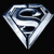A pixelated silver and blue shield-shaped icon with a stylized 'S' symbol on black background.