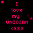 Pixelated pink text "I love my UNICORN <333" on black background with scattered stars, animated by star position shifts.