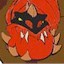 Static 64x64 pixel buddy icon depicting a stylized red creature with sharp teeth and glowing eyes against a brown background.