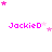 Pixelated pink text 'JackieD' with scattered pink and light pink stars on a white background, showing animation changes in star positions across frames.