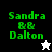 Green pixelated text "Sandra & & Dalton" on four background variations with a white star and black star icon below.