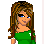 Pixel art contact sheet showing a female character in green top and jeans with various poses, accessories, and text elements including hearts and "Horses Are OSM True Love".