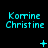 Cyan text reading 'Korrine Christine' appears in three on a black background, with animated symbols and dots changing below each