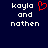 Dark blue background with white pixelated text 'kayla and nothen' on left, red heart symbol above 'kayla', identical right side lacks the heart.