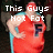 Pixelated character in red outfit with blue accents, two text states: 'This Guys Not Fat' and 'HES FLUFFY', dark background.